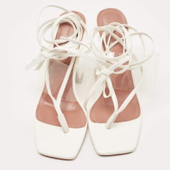 Amina Muaddi White Leather and PVC Zula Ankle Tie Sandals Size 39
