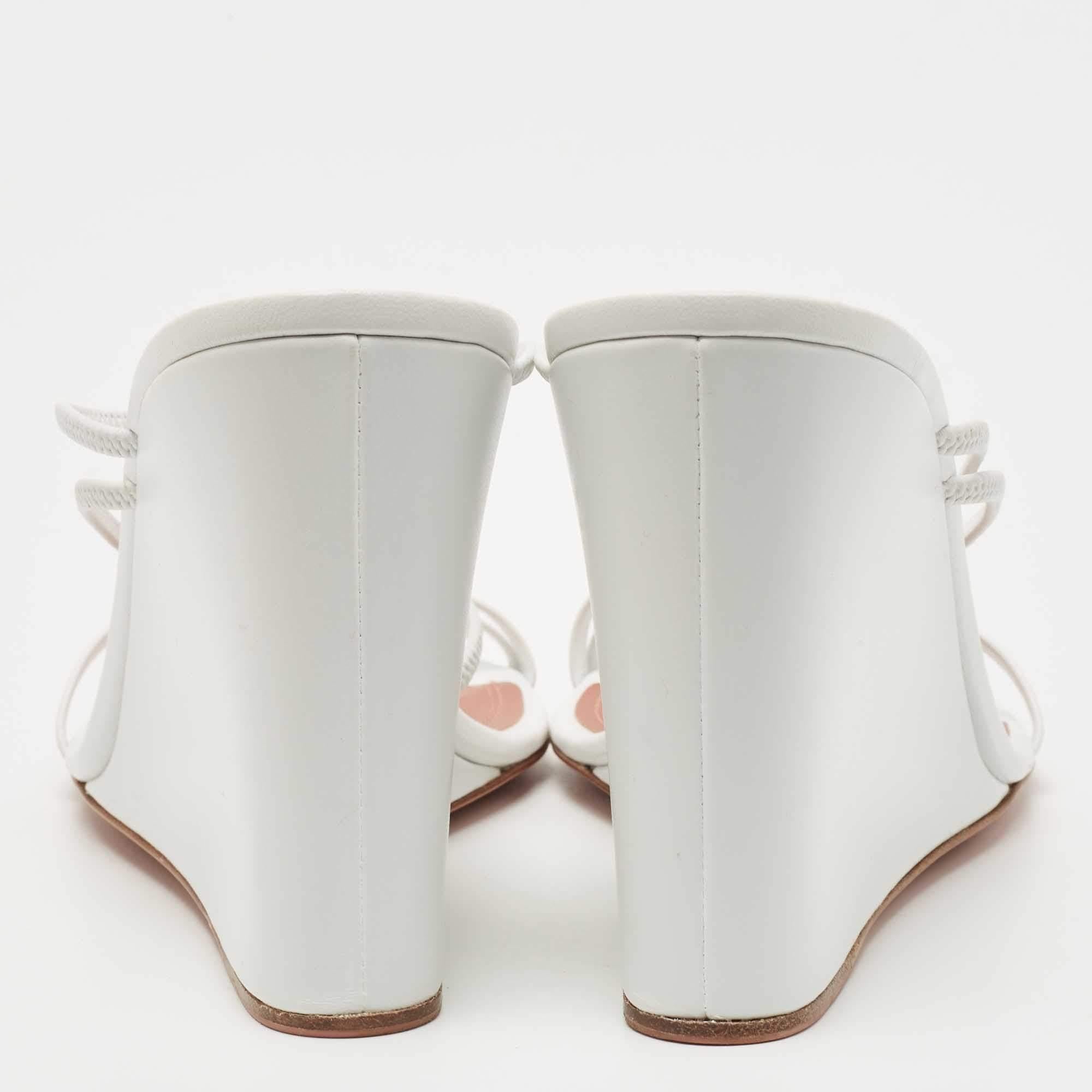 Amina Muaddi White Leather Naima Wedge Sandals Size 38 In New Condition In Dubai, Al Qouz 2