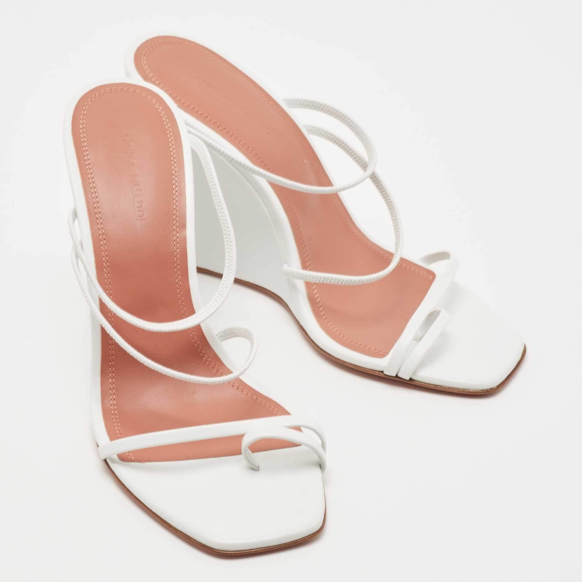 Amina Muaddi White Leather Naima Wedge Sandals Size 38 1