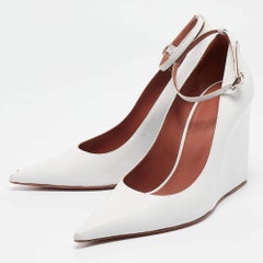 Amina Muaddi White Leather Wedge Pumps Size 37