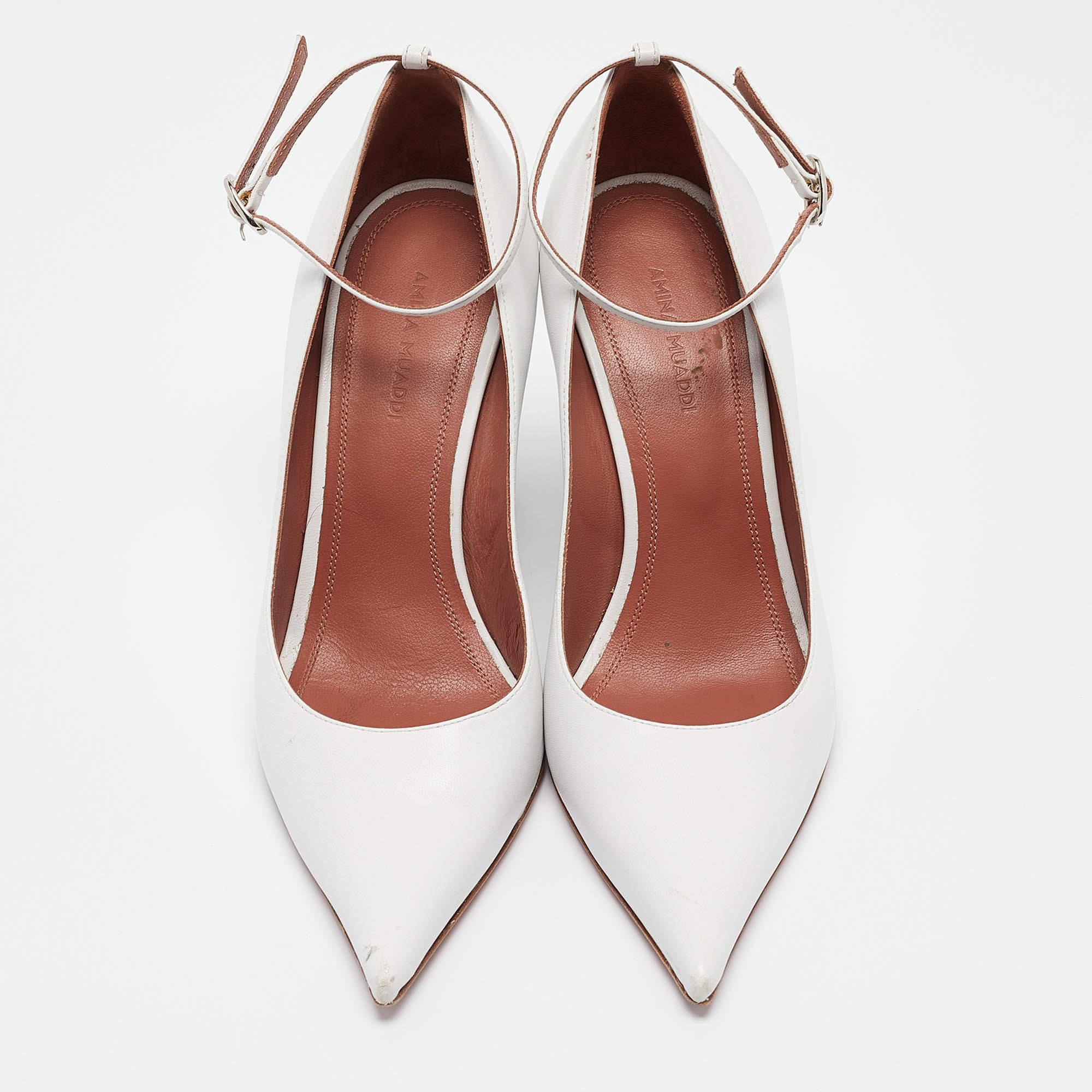 Gris Amina Muaddi escarpins compensés en cuir blanc taille 37 en vente