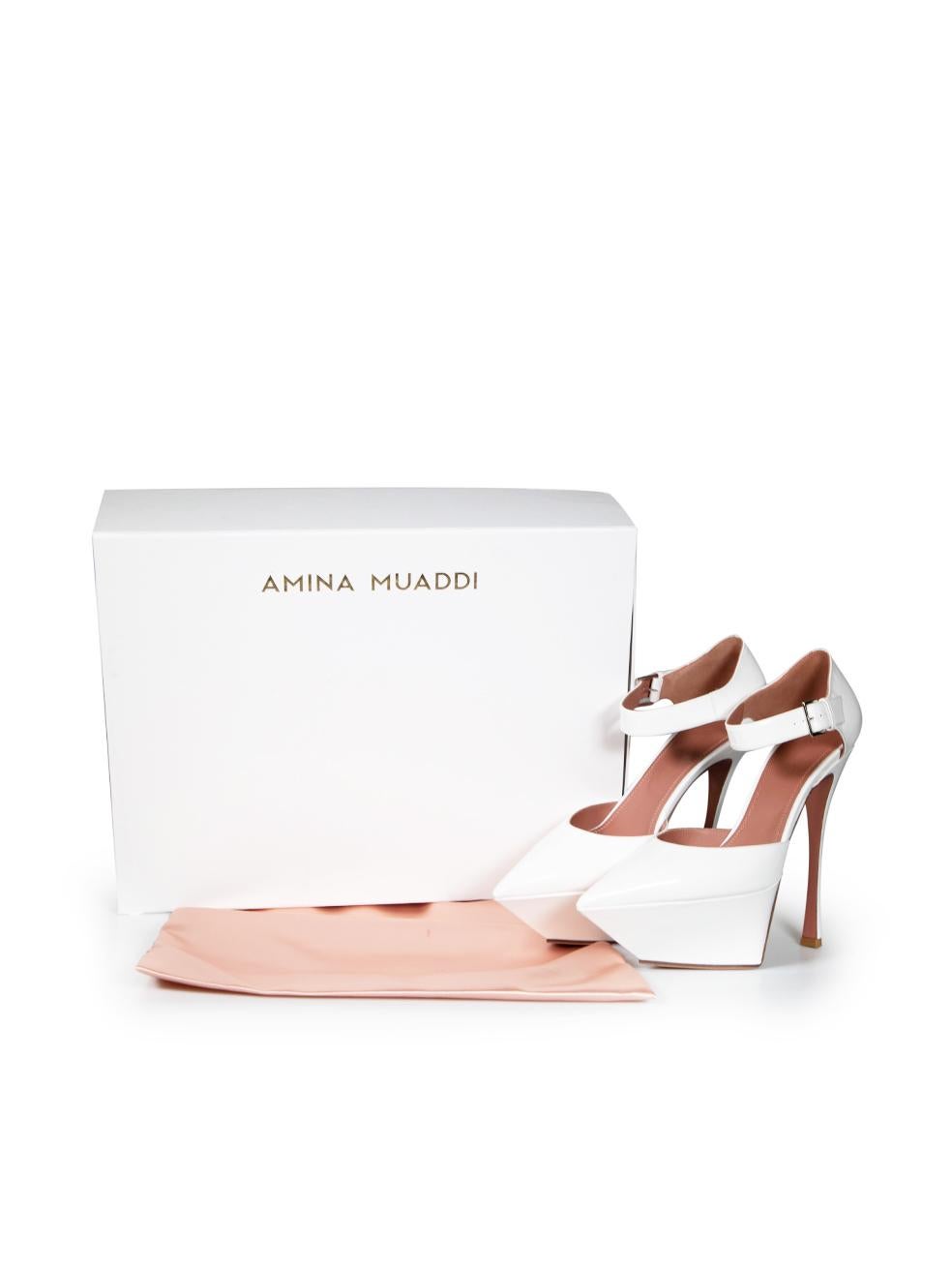 Amina Muaddi White Patent Leather Yigit Platform Heels Size IT 41 For Sale 1