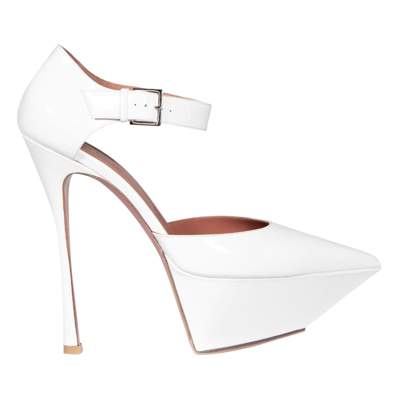 Amina Muaddi White Patent Leather Yigit Platform Heels Size IT 41