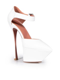 Amina Muaddi White Patent Yigit Platform Heels Size IT 41