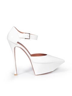 Amina Muaddi White Patent Yigit Platform Heels Size IT 41