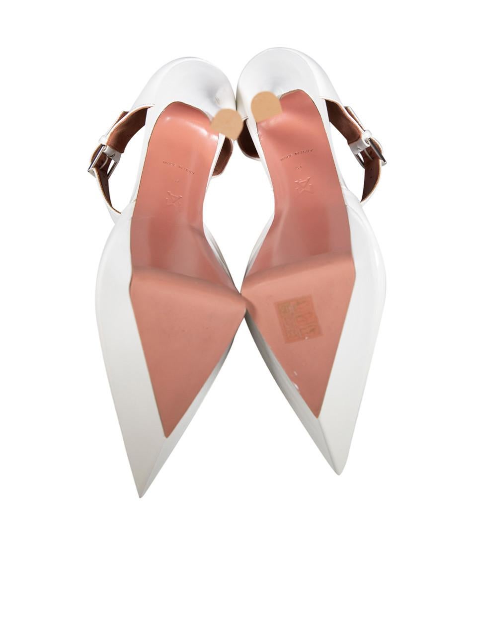 Amina Muaddi White Patent Yigit Platform Heels Size IT 41 In Good Condition For Sale In London, GB