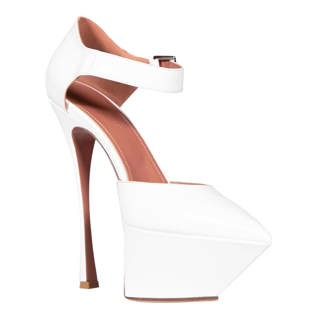 Amina Muaddi White Patent Yigit Platform Heels Size IT 41