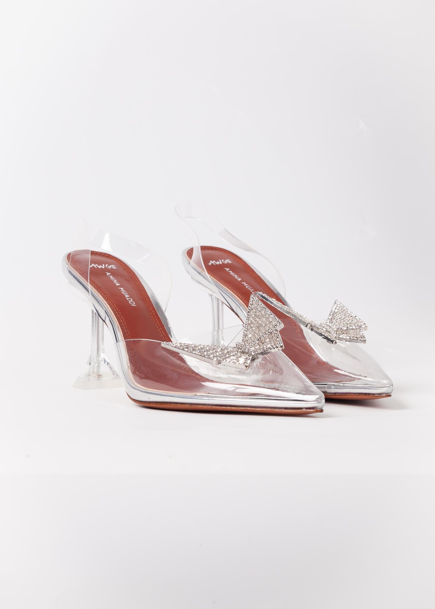 Amina Muaddi x AWGE Phoenix PVC Slingback Pumps (39 EU) In New Condition In Montreal, Quebec