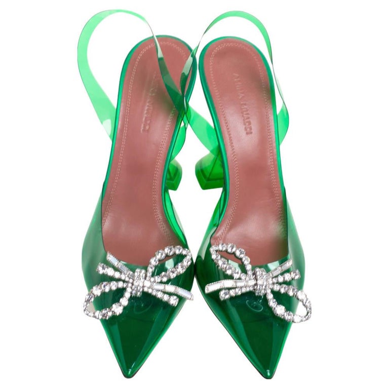 Amina Muaddi x Browns Green PVC Rosie Slingback Pumps Size 36.5 For