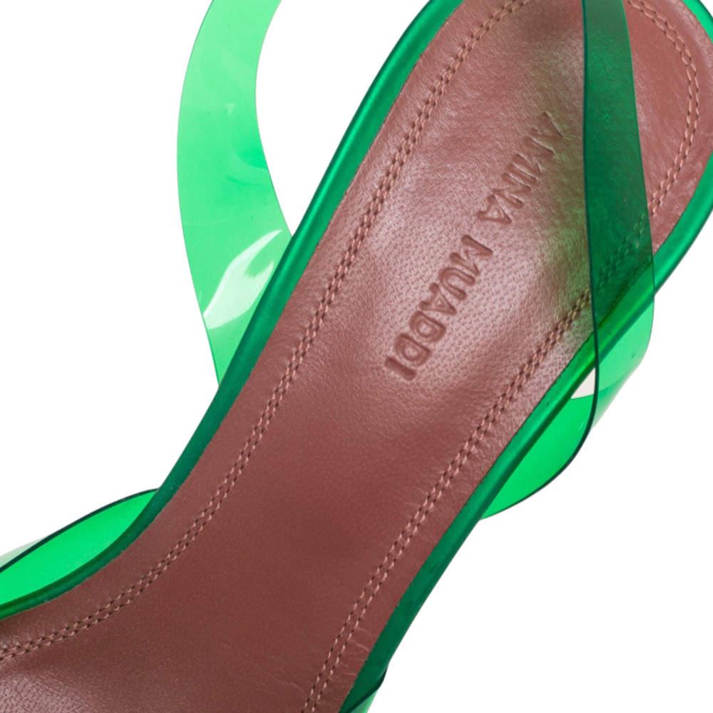 Amina Muaddi x Browns Green PVC Rosie Slingback Pumps Size 36.5 For Sale 2