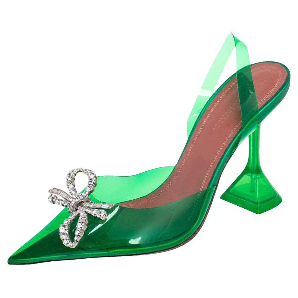 Manolo Blahnik Emerald Green Satin Nadira Crystal Embellished Pointed ...