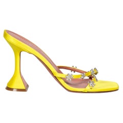 Amina Muaddi Yellow Embellished Satin Lily Mules 95 Size IT 37.5