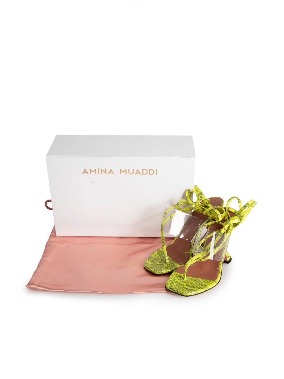 Amina Muaddi Yellow Leather Snake Zula 95 Sandals Size IT 38 For Sale 4