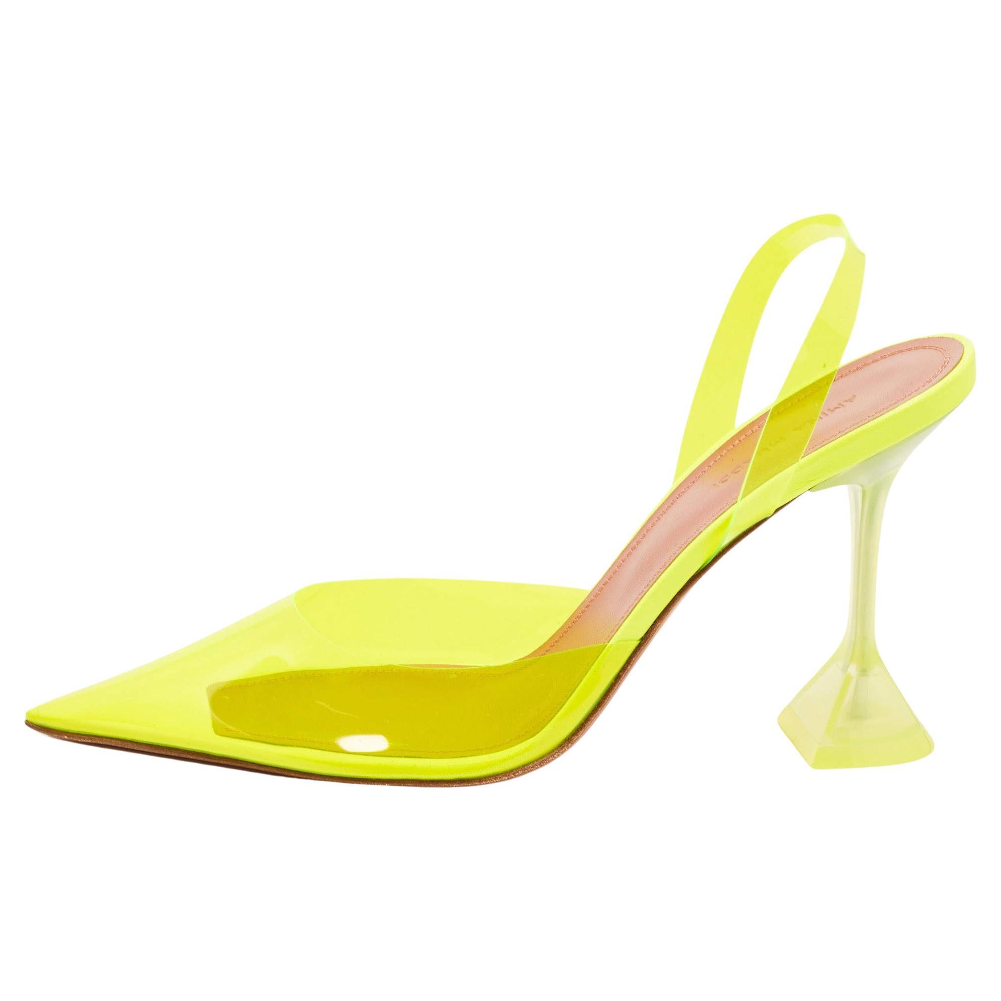 Amina Muaddi Yellow PVC Holli Glass Slingback Pumps Size 40.5 For Sale
