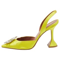 Amina Muaddi Yellow Satin Begum Slingback Pumps Size 39