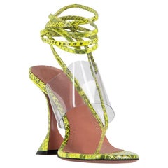 Amina Muaddi Yellow Zula 95 Leather Snake Sandals Size IT 40