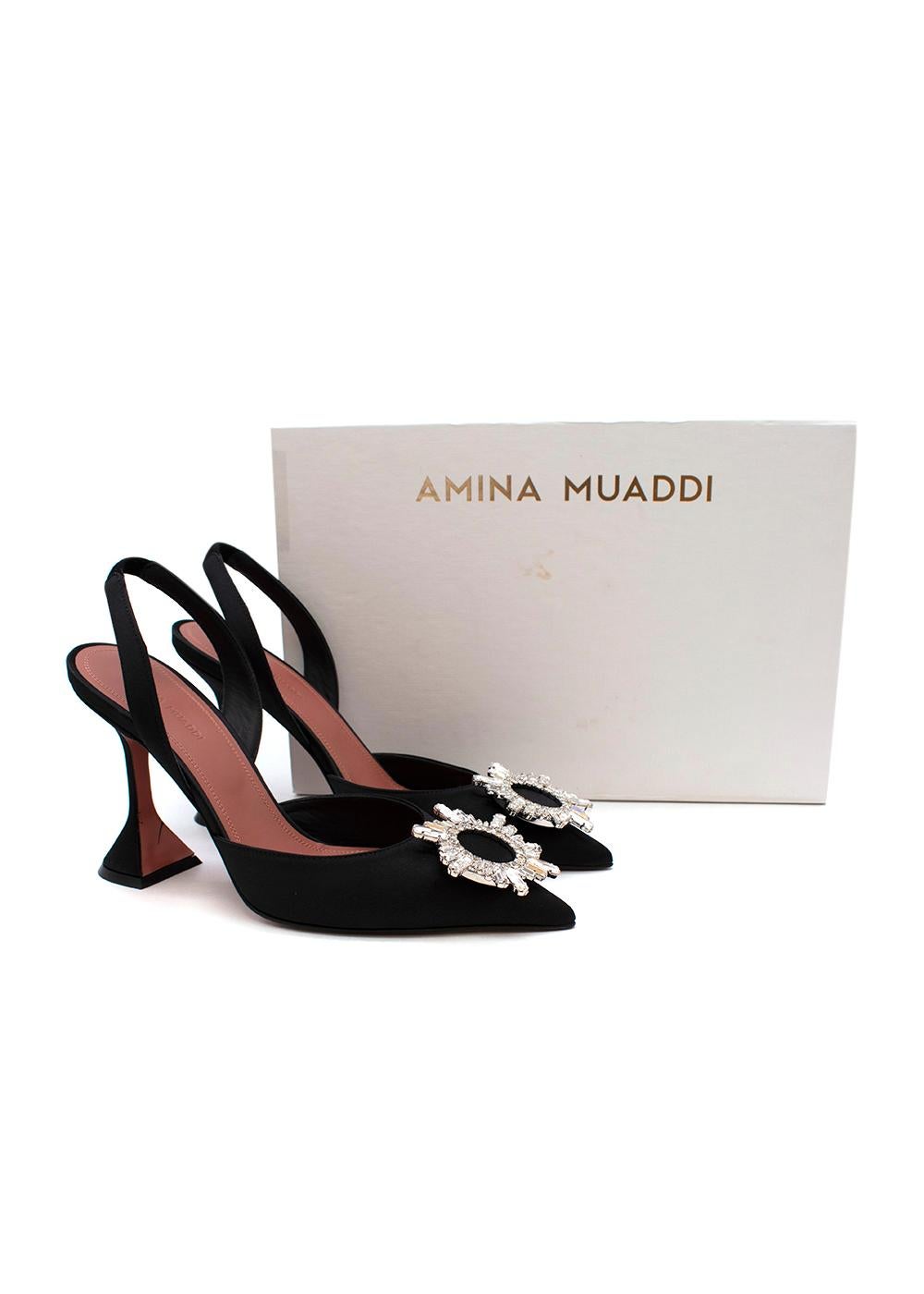 Amina Muadi Black Satin Begum Slingbacks- EU 38 For Sale 2