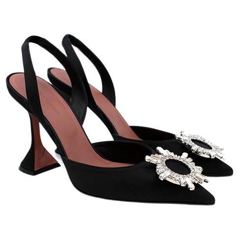 Amina Muadi Black Satin Begum Slingbacks- EU 38 For Sale