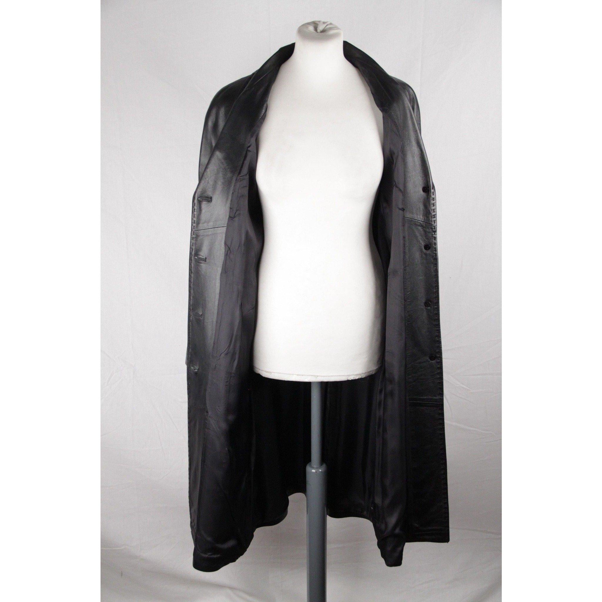 AMINA RUBINACCI Black Leather TRENCH COAT Long Lenght w/ BELT Size 42 1