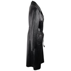 AMINA RUBINACCI Black Leather TRENCH COAT Long Lenght w/ BELT Size 42