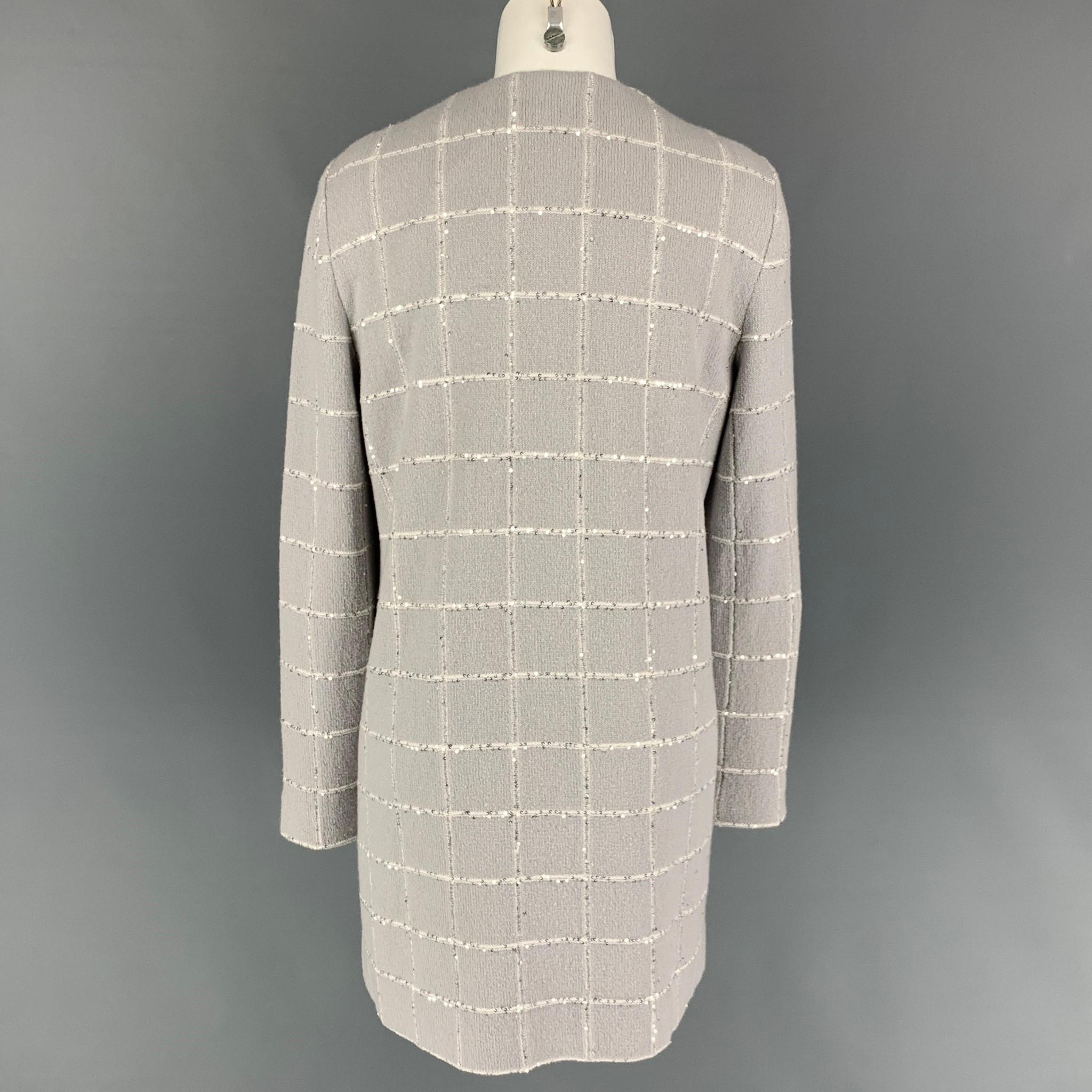 AMINA RUBINACCI Size 10 Light Gray Wool Blend Knitted Collarless Coat In New Condition In San Francisco, CA