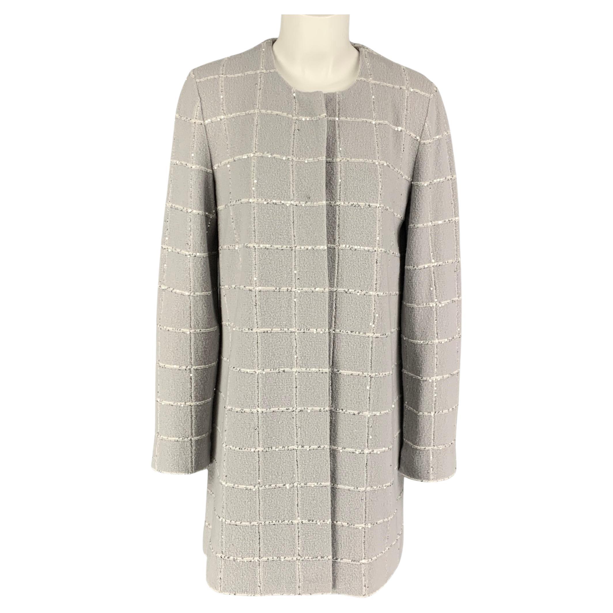 AMINA RUBINACCI Size 10 Light Gray Wool Blend Knitted Collarless Coat