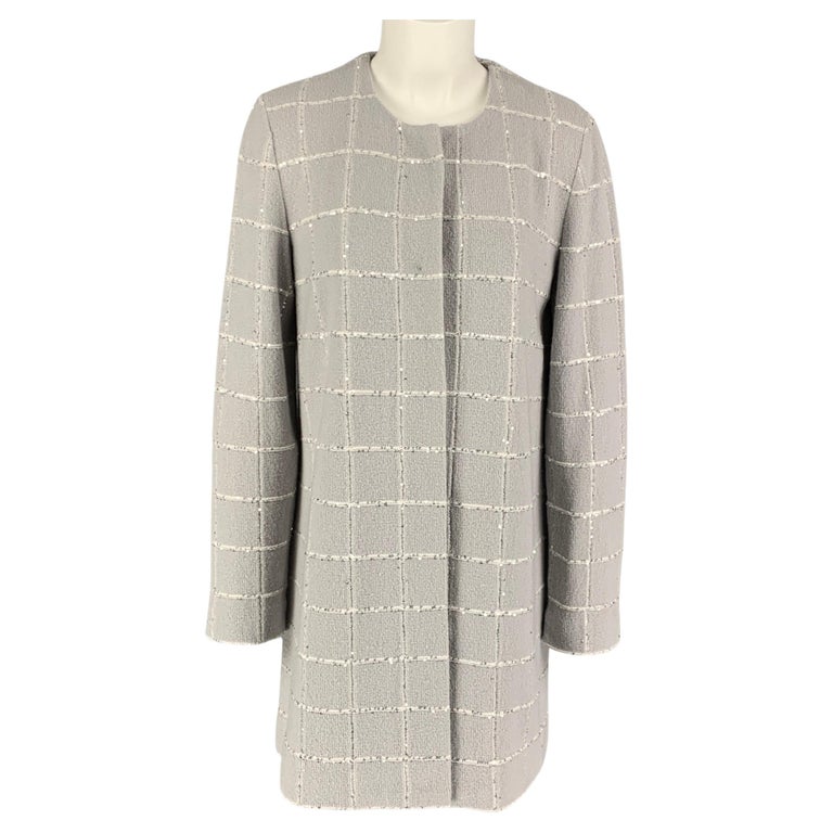 AMINA RUBINACCI Size 10 Light Gray Wool Blend Knitted Collarless Coat ...