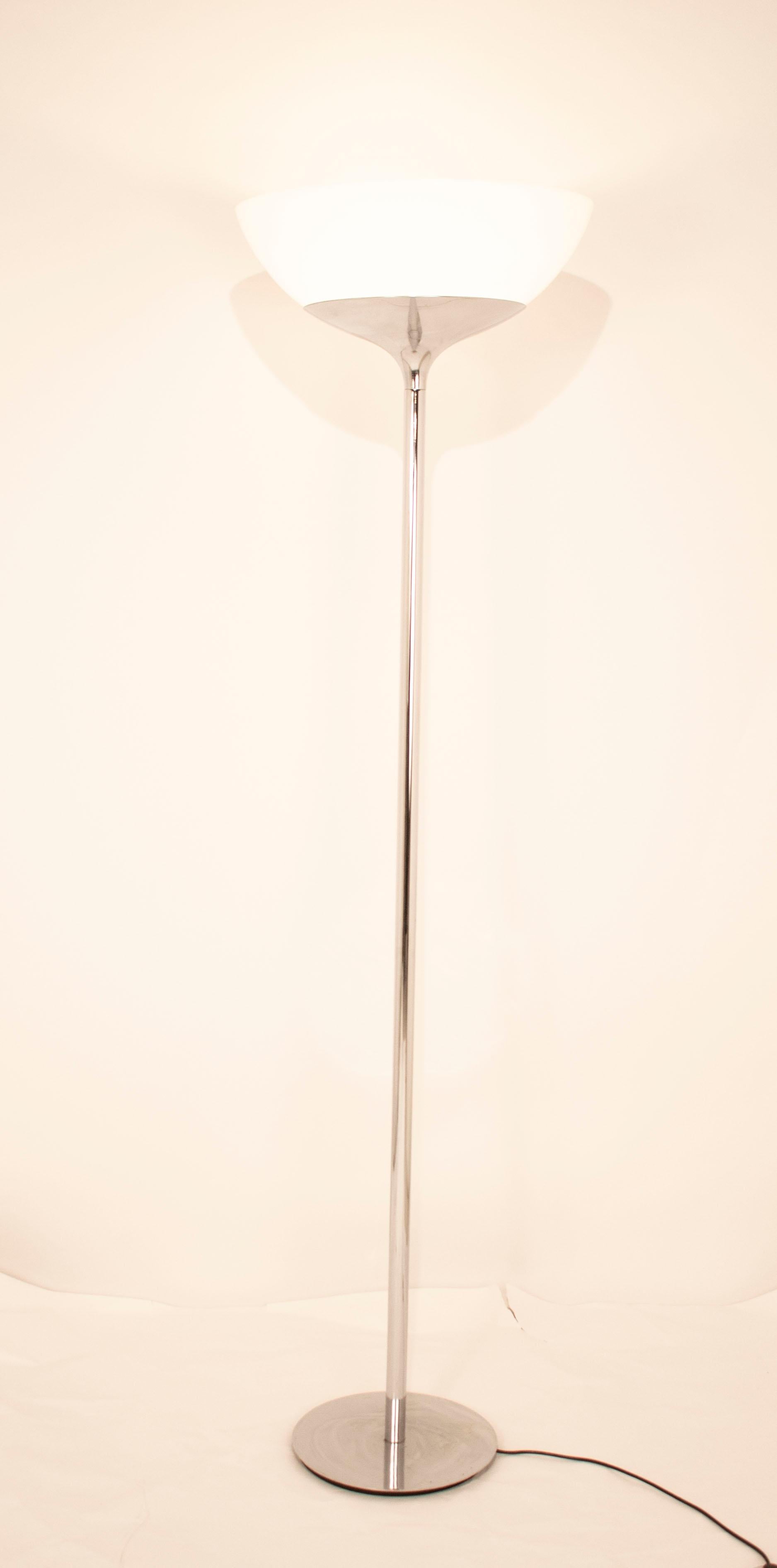 Mid-Century Modern Aminta Floor Lamp by Emma Schweinberger, Chromed Steel, Opal Glass, Italy 1960s