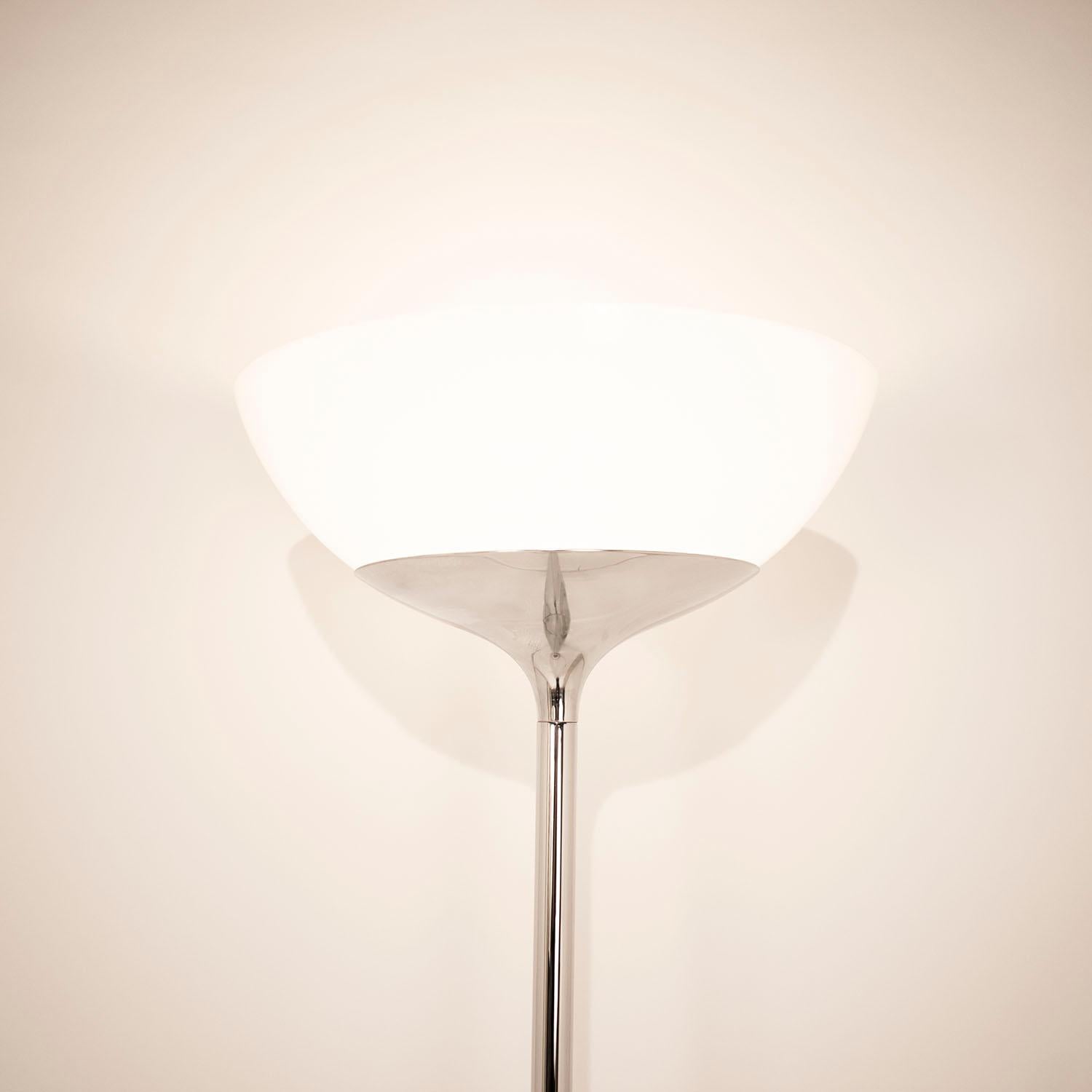 Italian Aminta Floor Lamp by Emma Schweinberger, Chromed Steel, Opal Glass, Italy 1960s