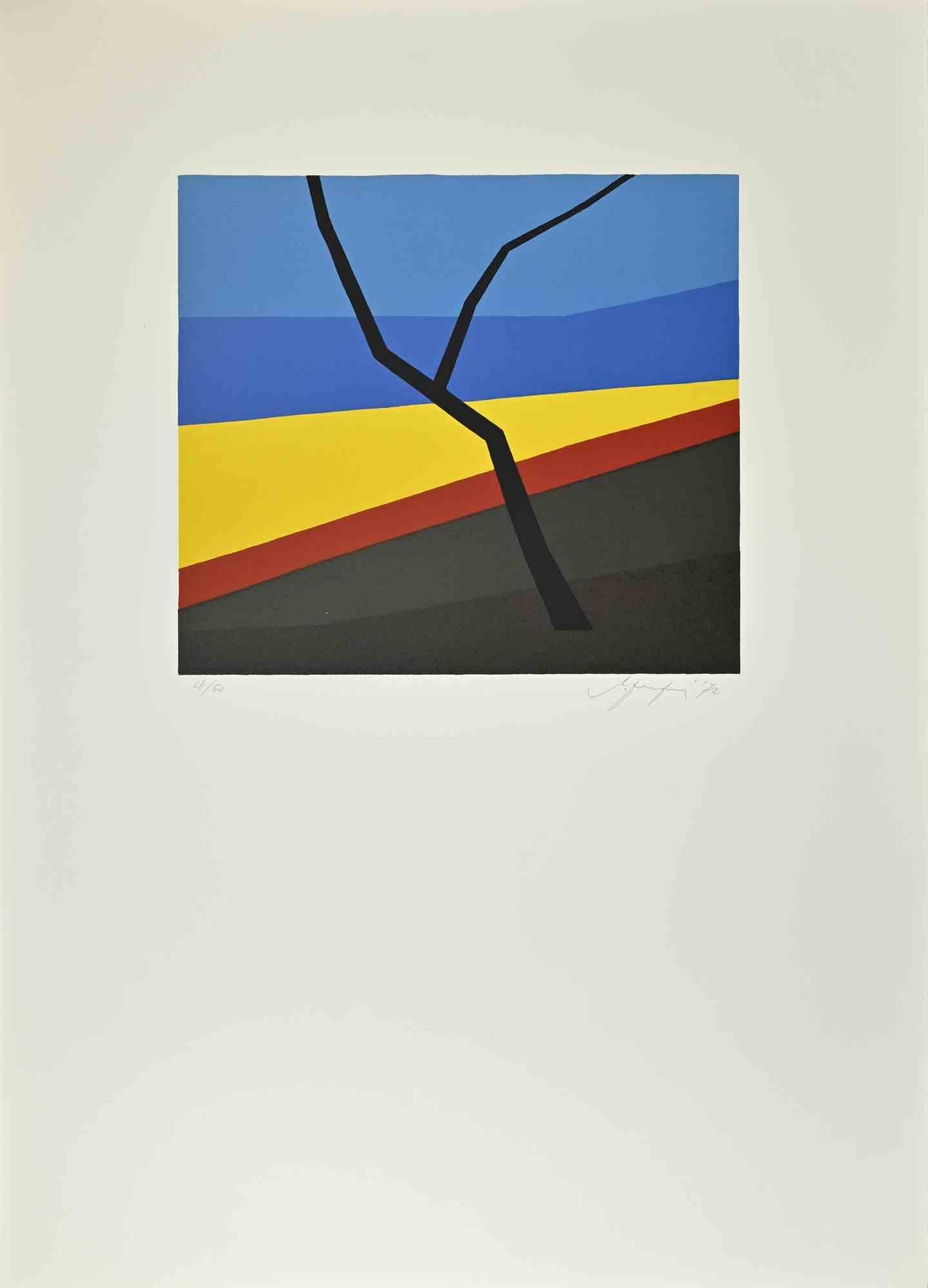 Abstrakte Komposition – Radierung von A. Fanfani – 1972 – Print von Amintore Fanfani
