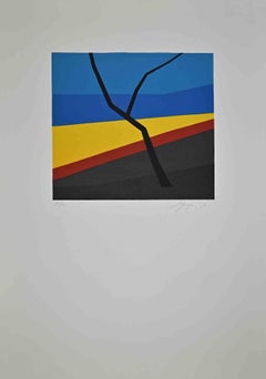 Branch in the Abstract Landscape - Original Lithograph by A. Fanfani - 1972