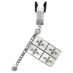 Amir H Mozaffarian 14K Gold Fleurdelisé Flag Pendant B&W Diamonds Vintage