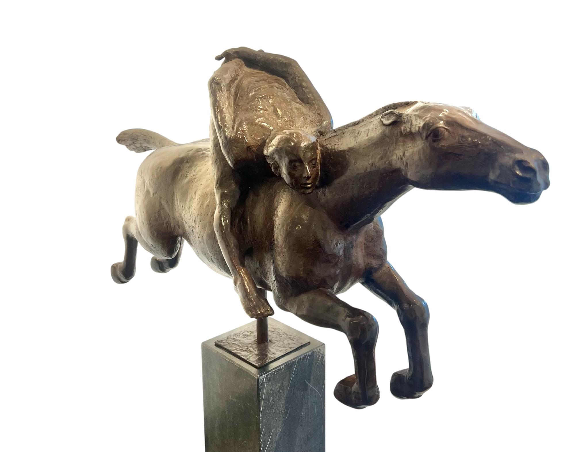 Reiter Reiter Bronzeskulptur Tier Pferd Figurativ Zeitgenössisch Vorrätig – Sculpture von Amiran Djanashvili