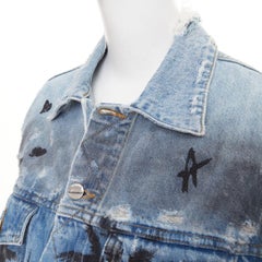 AMIRI 2017 Palm Tree Sunset airbrush blue distressed denim trucker jacket XS