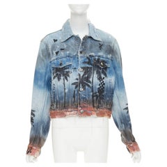 AMIRI 2017 Palm Tree Sunset airbrush blue distressed denim trucker jacket XS