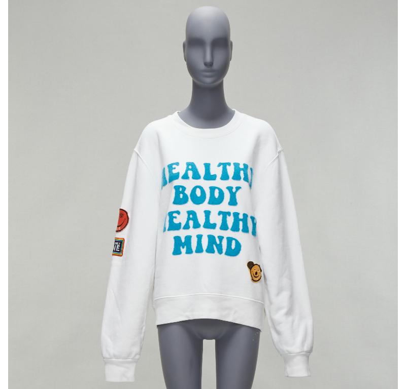 AMIRI 2021 A Love Movement healthy body knit badge smiley face white hoodie L For Sale 5