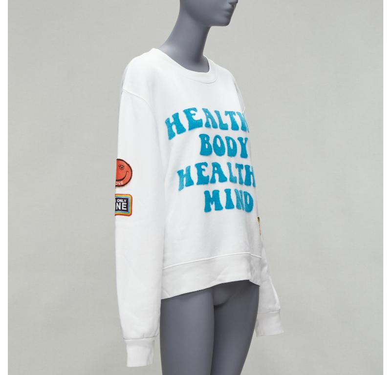 Gray AMIRI 2021 A Love Movement healthy body knit badge smiley face white hoodie L For Sale