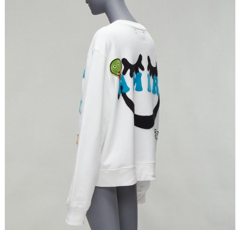 Men's AMIRI 2021 A Love Movement healthy body knit badge smiley face white hoodie L For Sale