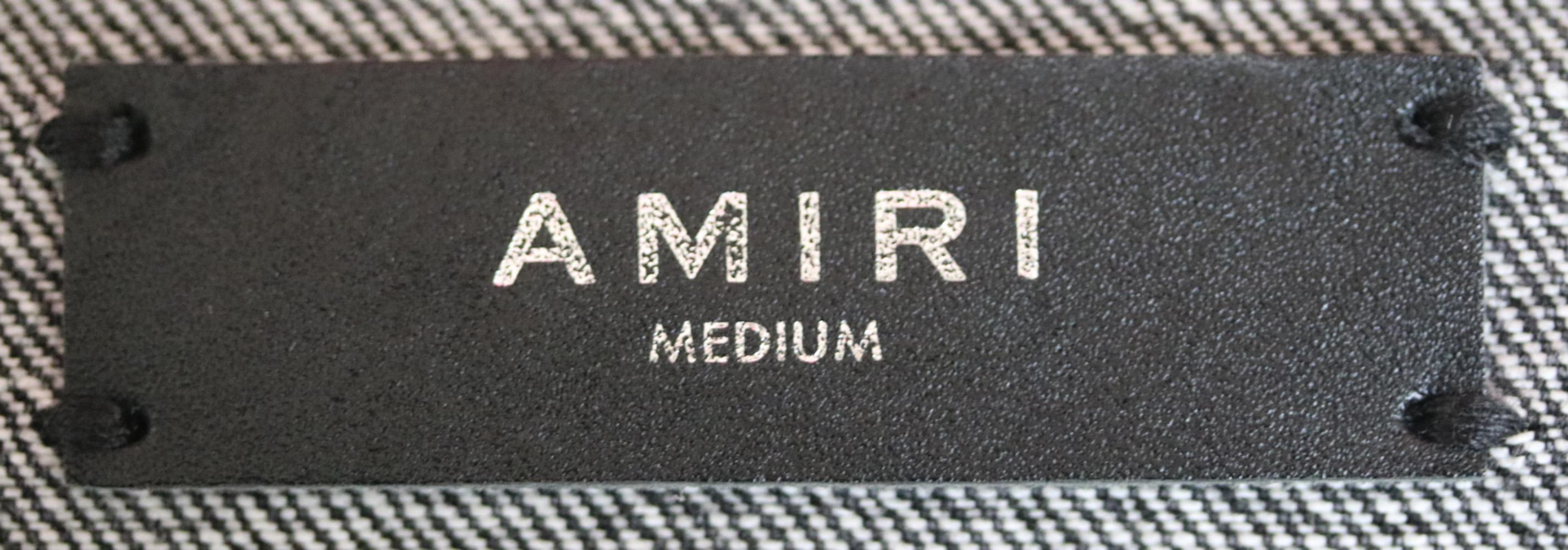 amiri distressed shearling denim jacket