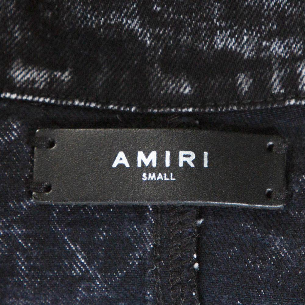 Amiri Black Acid Washed & Distressed Denim Stripe Detail Jacket S In Good Condition In Dubai, Al Qouz 2