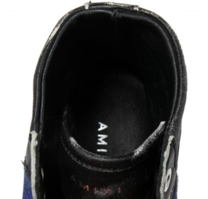 Amiri Schwarz/Blaues Leder und Glitter-Sonnenuntergang-Sneakers mit Spitze Größe 42 im Zustand „Gut“ im Angebot in Dubai, Al Qouz 2