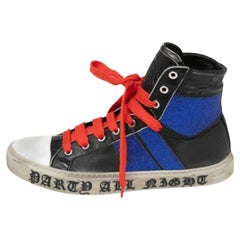 Amiri Schwarz/Blaues Leder und Glitter-Sonnenuntergang-Sneakers mit Spitze Größe 42