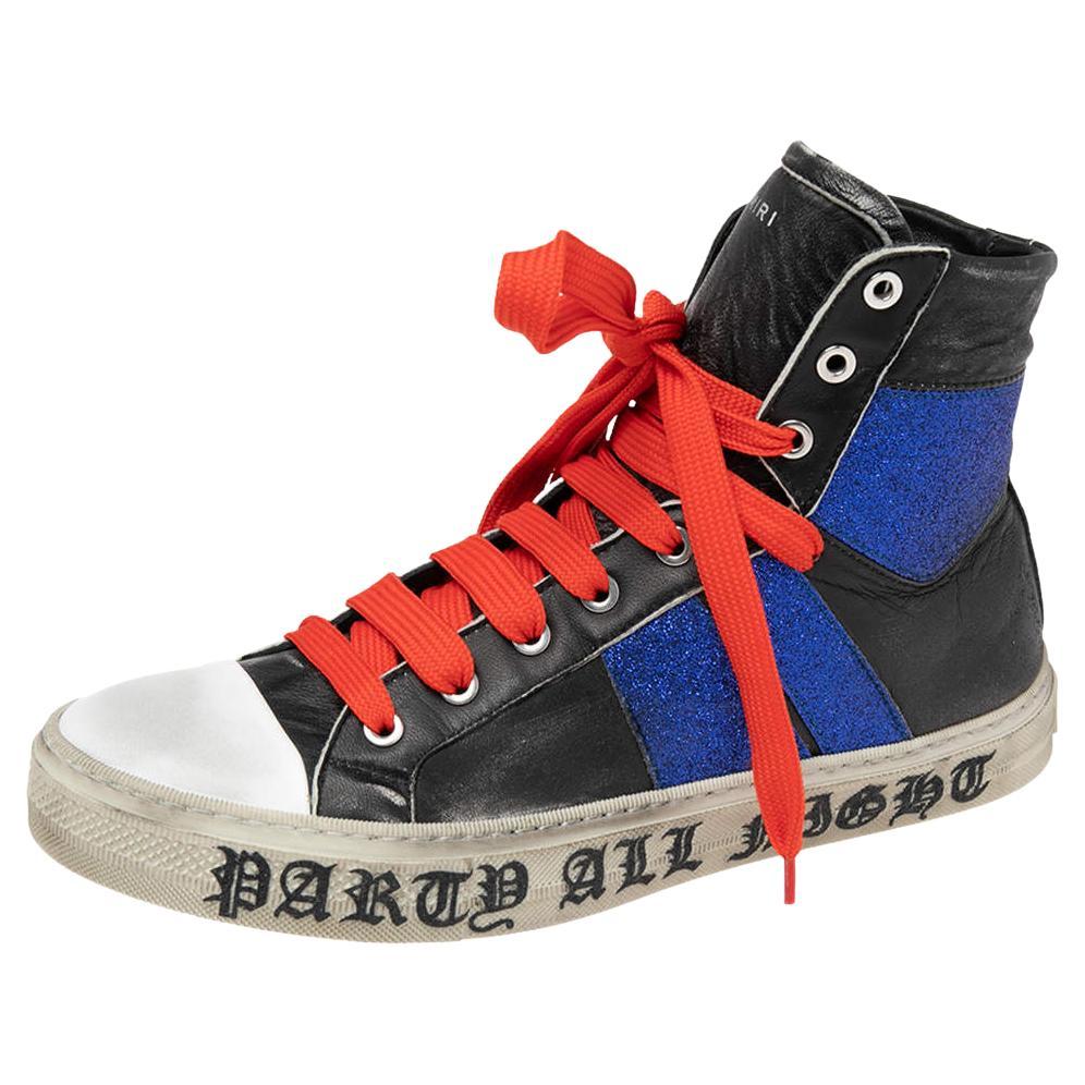 Amiri Black/Blue Leather And Glitter Sunset Lace High Top Sneakers