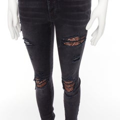 AMIRI schwarz anthrazit distressed braun plissierte Einsätze gewaschene Skinny Jeans 31"