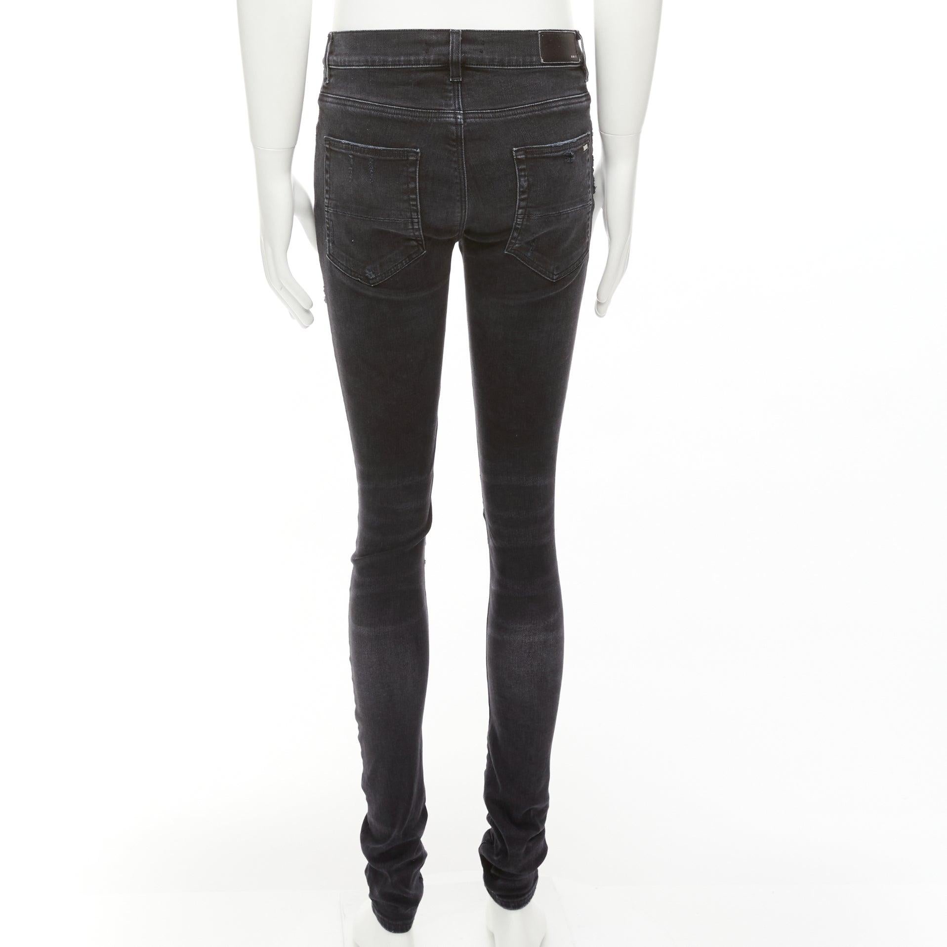 Uomo Amiri jeans skinny lavati neri antracite con inserti plissettati marroni 31