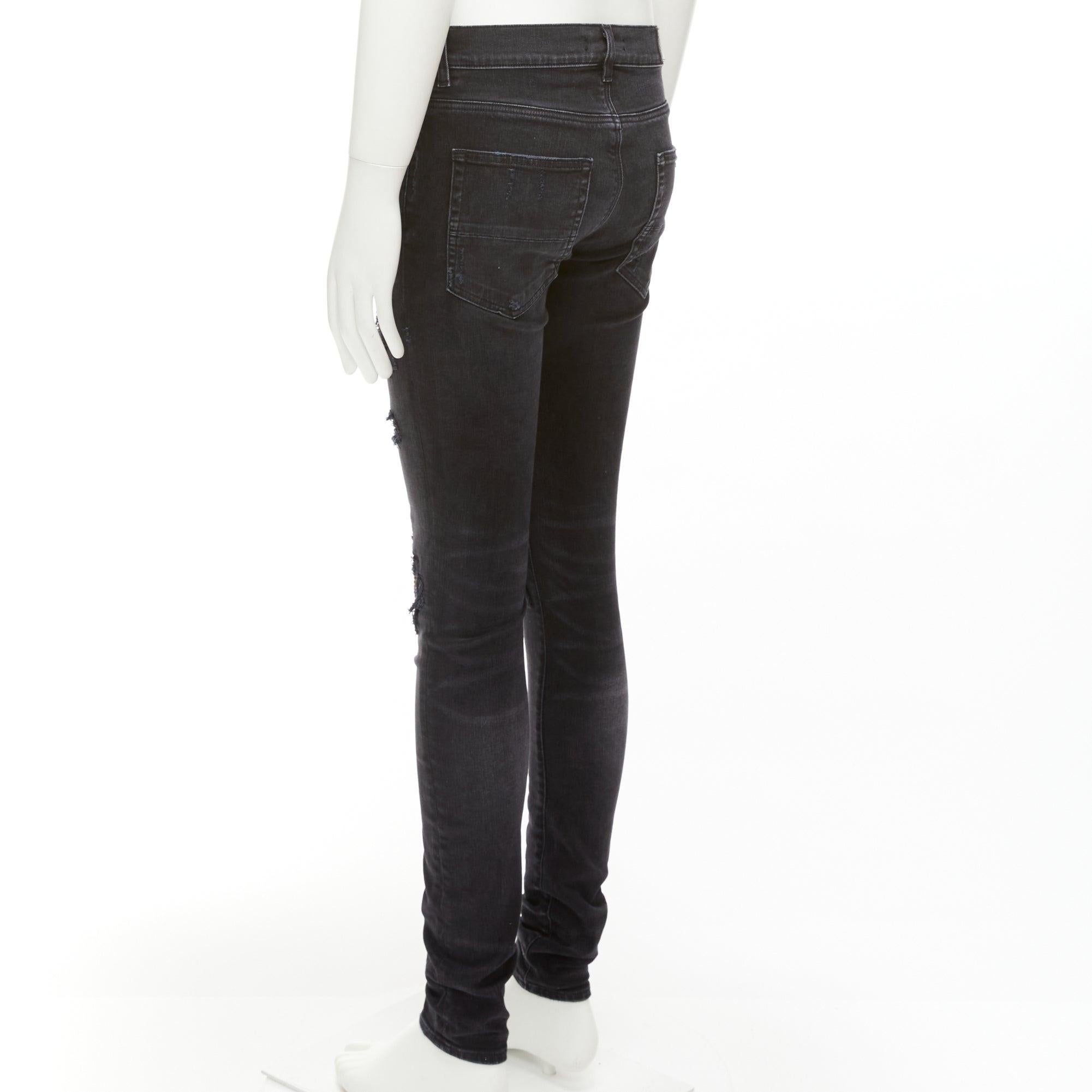 Amiri jeans skinny lavati neri antracite con inserti plissettati marroni 31