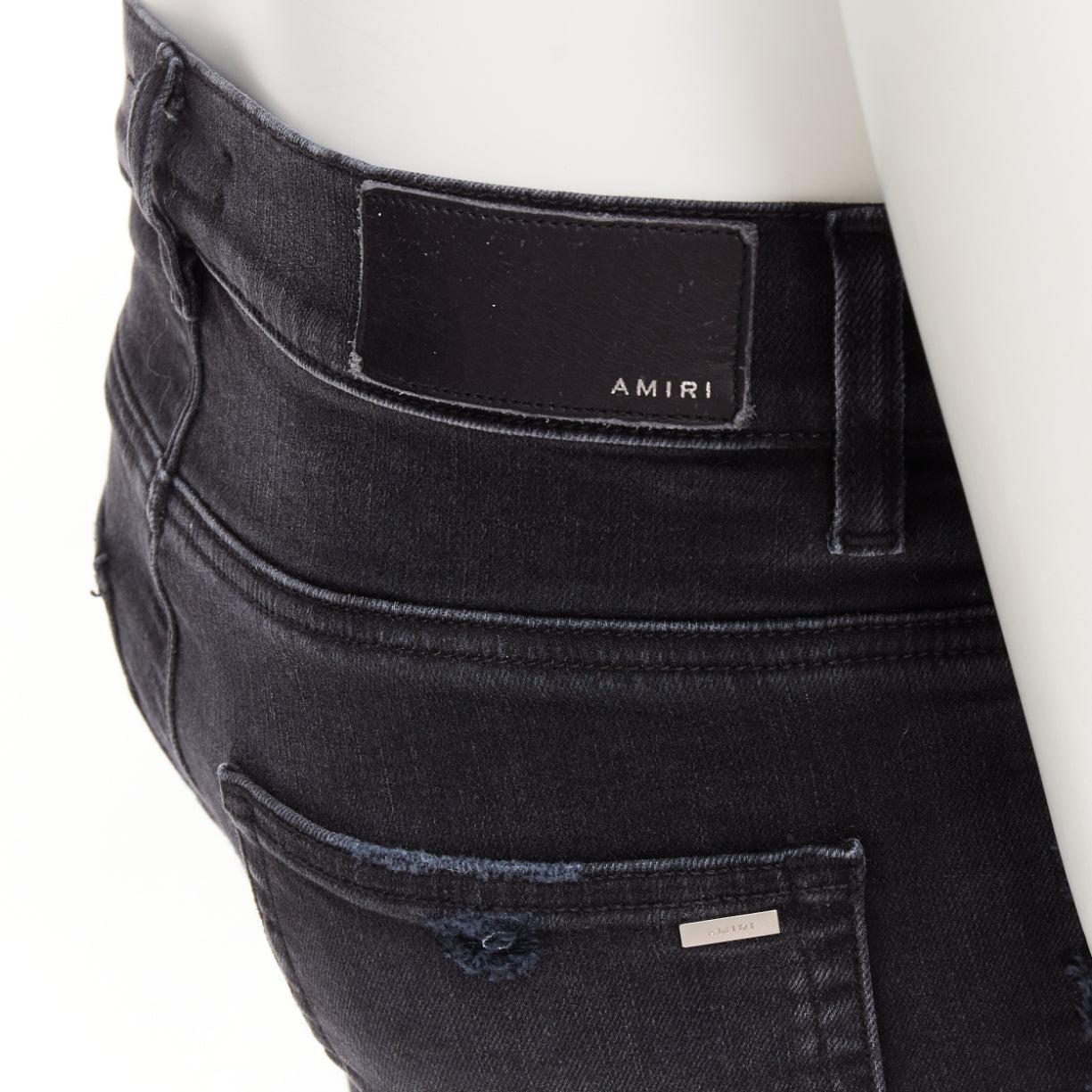 Amiri jeans skinny lavati neri antracite con inserti plissettati marroni 31