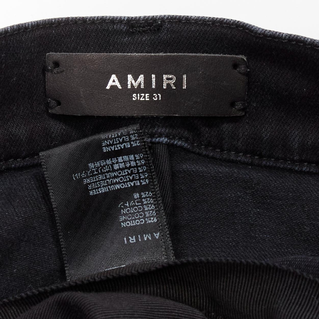 Amiri jeans skinny lavati neri antracite con inserti plissettati marroni 31