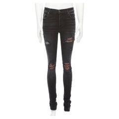 AMIRI black charcoal distressed brown pleated inserts washed skinny jeans 31"