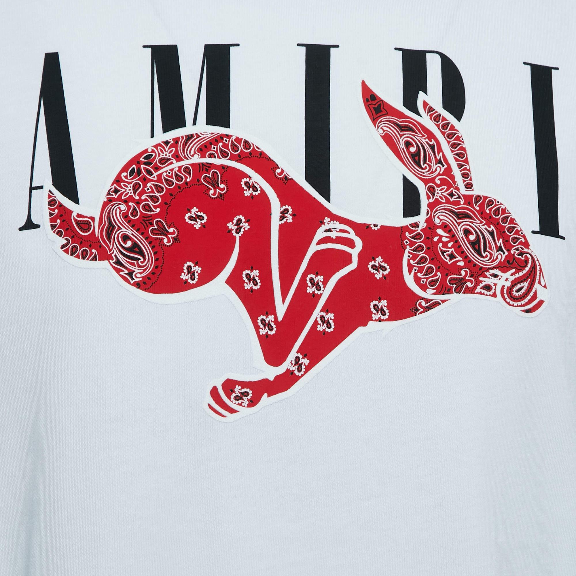 Men's Amiri Black Cotton Bandana Rabbit Logo T-Shirt L